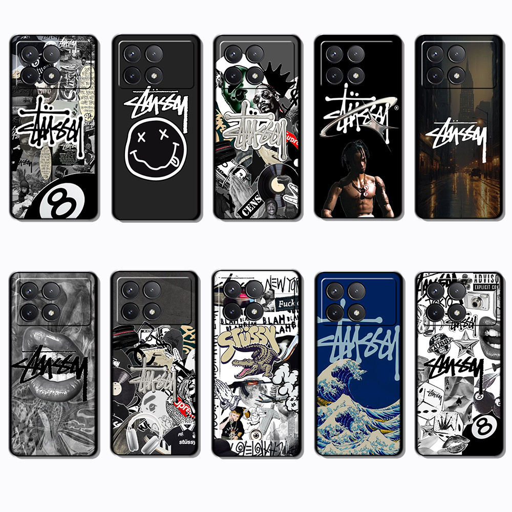 เคสโทรศัพท์สีดําแบบนุ่มสําหรับ Xiaomi Redmi K40 K60 K70 หมายเหตุ 7 8 Pro Stussy Cover