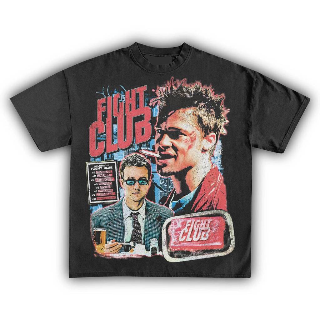 Fight Club Brad Pitt Edward Norton Retro T เสื้อสําหรับผู้ชายผู้หญิง Vintage Cult ภาพยนตร์คลาสสิกกรา