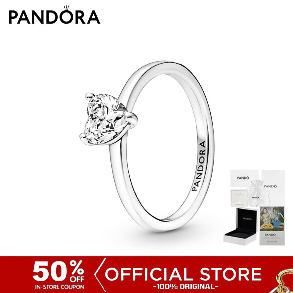 (ของแท้100%) Pandora Heart Sterling Silver Ring With Clear Cubic Zirconia เครื่องประดับ แหวน แหวนเงิน สีเงิน แหวนสีเงิน