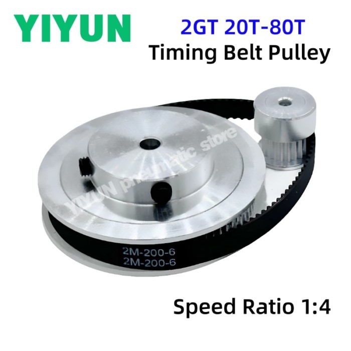 80Teeth 20Teeth Belt Width 6mm 10mm 2GT Timing Belt Pulley Set Tensioning Wheel Bore 3~12mm Reducti