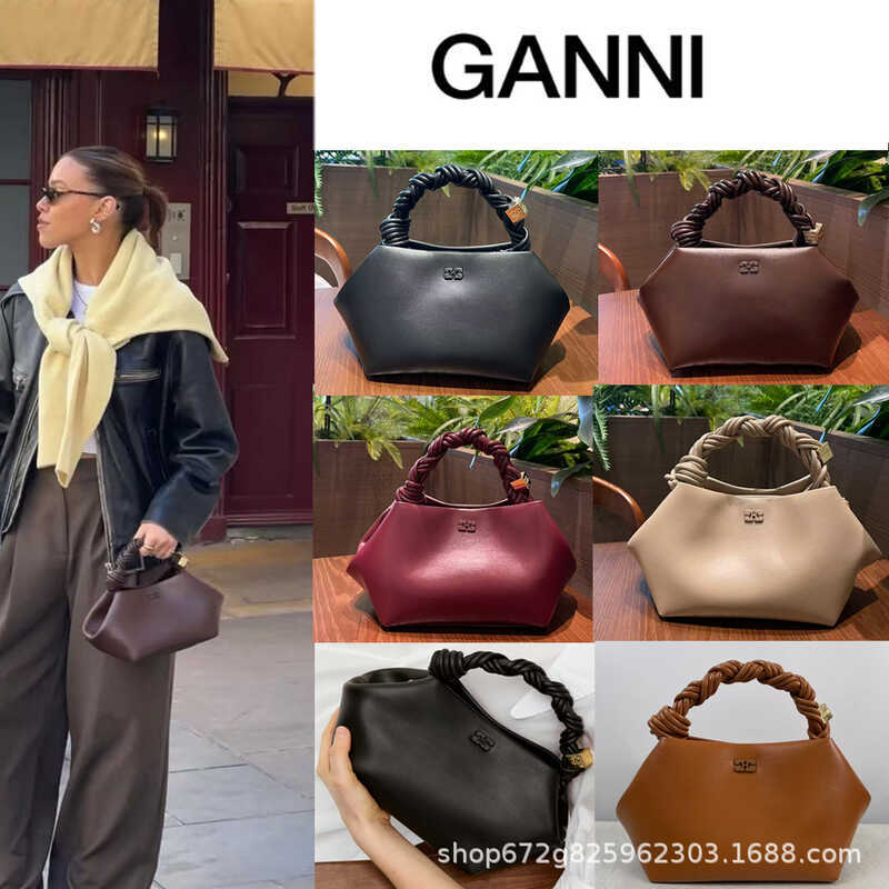 GANNI กระเป๋าสะพายข้าง/สะพายไหล่/ถือทรงหกเหลี่ยมสานดีไซน์หรู รุ่นใหม่ BOU BAG สินค้าขายดีข้ามพรมแดน