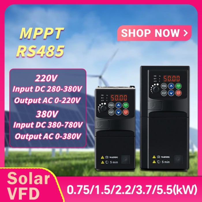 DC to AC Solar VFD Inverter, Variable Frequency Drive Converter, Motor Speed Control, 0.75/1.5/2.2/