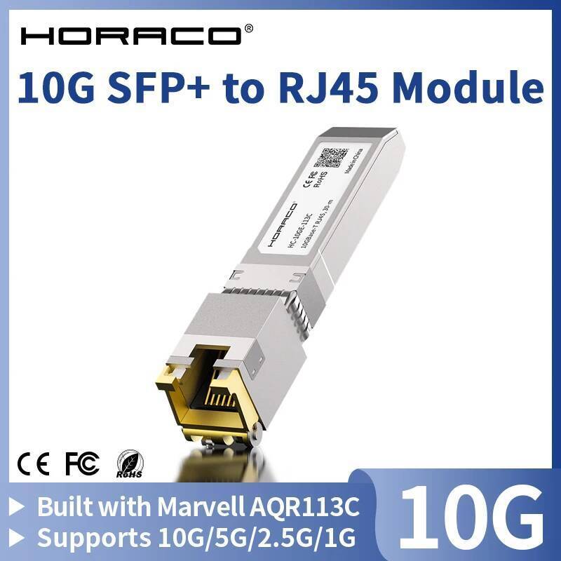 HORACO 10Gb SFP+ โมดูล 1.25/2.5/5/10G SFP+ ถึง RJ45 Transceiver 10GbE โมดูลทองแดง SFP พร้อมชิป Marve