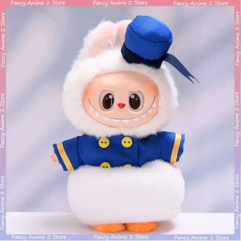 C Donald Duck Clothes For 15/17Cm Labubu Doll Mini Plush Doll Marine Uniform Transformation Costume