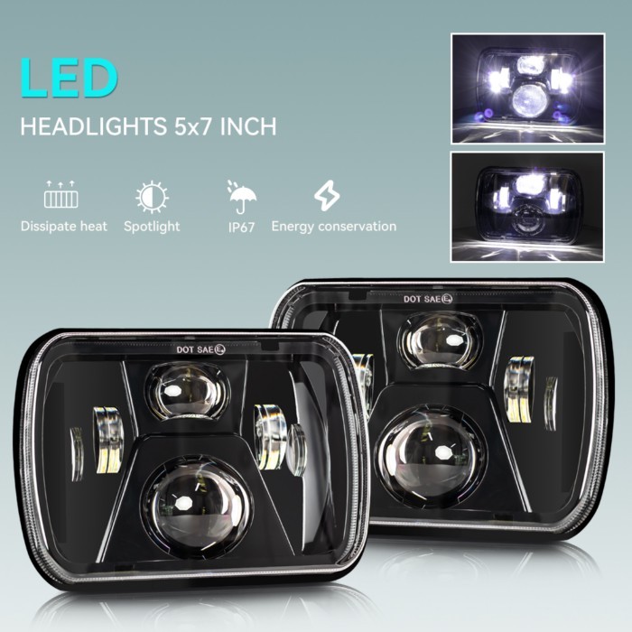 5x7 7x6 Led Headlights DRL Turn Signal Hi/Low Beam For Jeep Cherokee XJ Wrangler YJ Ford