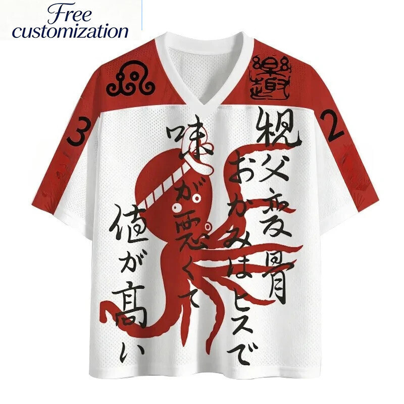 สไตล์ญี่ปุ่นใหม่สนุก Char Siu Octopus กีฬากลางแจ้ง Street V คอสั้น Sleeved 3D พิมพ์ Jersey สําหรับฤด