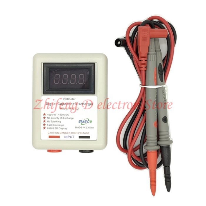 Digital display capacitor discharge pen, capacitor discharger with voltmeter display, discharge too