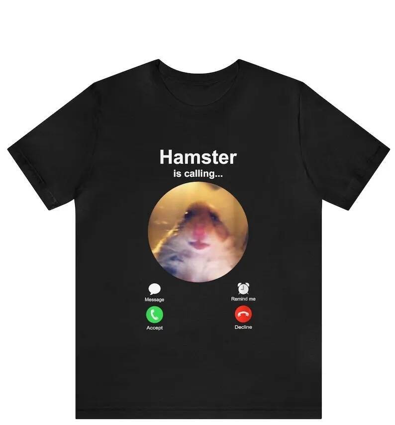 Hamster is Calling Funny Meme เสื้อ Meme Hamster Staring เสื้อยืด Front Camera Hamster call เสื้อหนู