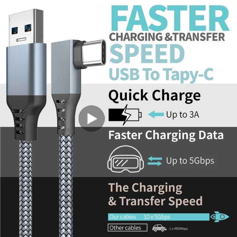 สาย USB A To Type C 5M สําหรับ Quest2 Oculus Quest 2 L VR แว่นตา Virtl Reality ชุดหูฟังหมวกกันน็อคสํ