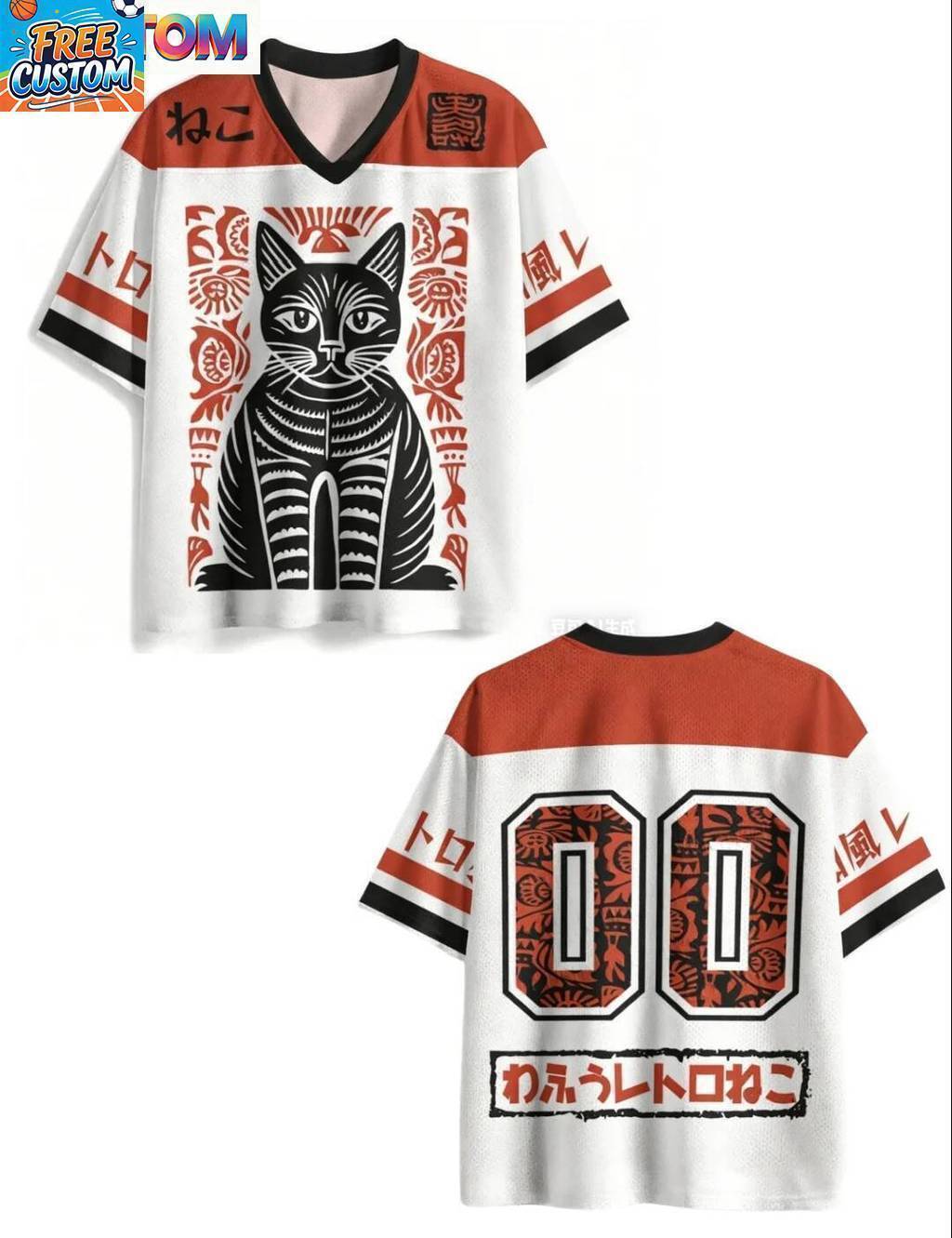 สไตล์ฮาราจูกุ Y2K ผู้ใหญ่ภาพอุกิโยะญี่ปุ่น Maneki-eko 3D พิมพ์ V คอ Jersey Cat Lover เสื้อยืดแขน Rag