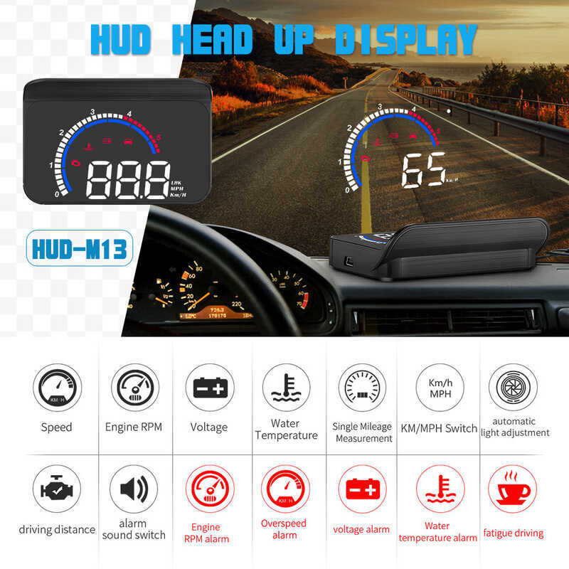 M13 Car HUD HUD Head Display Projection Car OBD2 Agreement Vehicle Speed Water Temperature Voltmeter