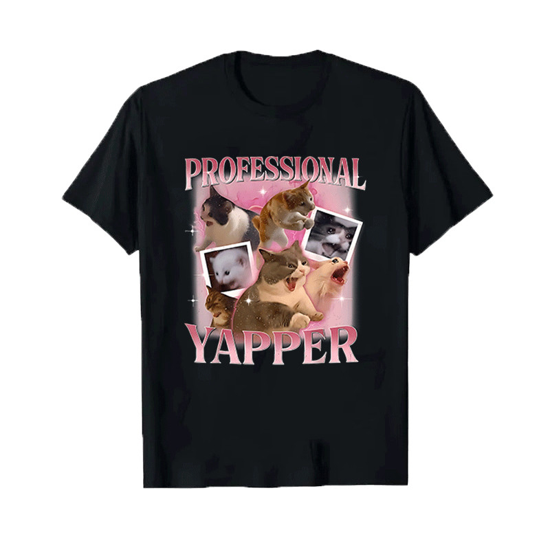 Professional Yapper Dog Lover เสื้อยืดตลกเสื้อน่ารักขนาดใหญ่ 220gsm ภาพสุนัขและการออกแบบข้อความสีชมพ