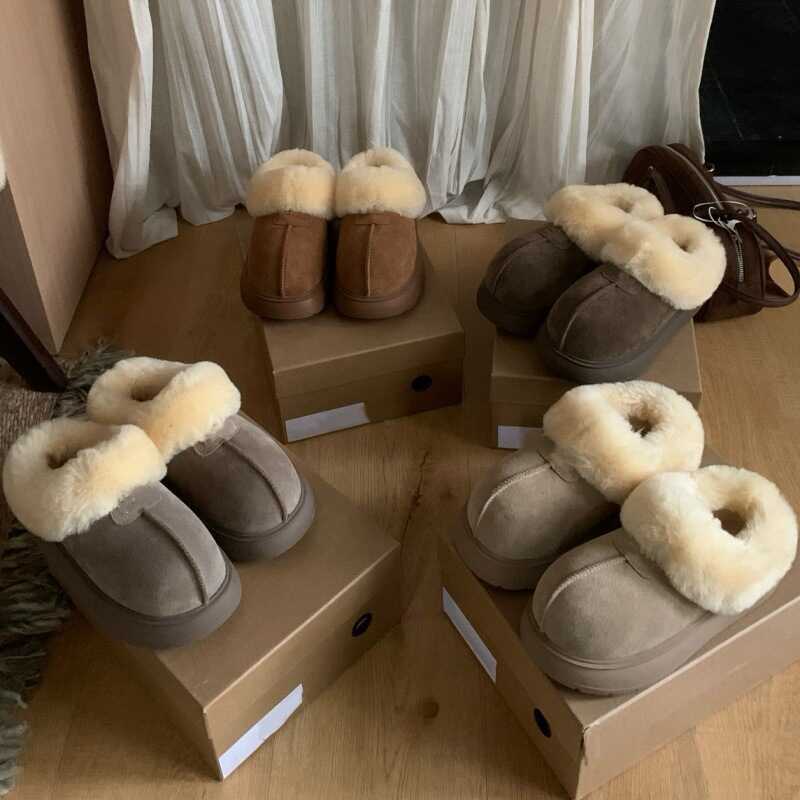 Henan Sangpo 2025 ฤดูหนาวสไตล์ใหม่ Astro Boy ไม้ mini Terry หนา Soled รองเท้าหิมะหญิง Sheepskin One 