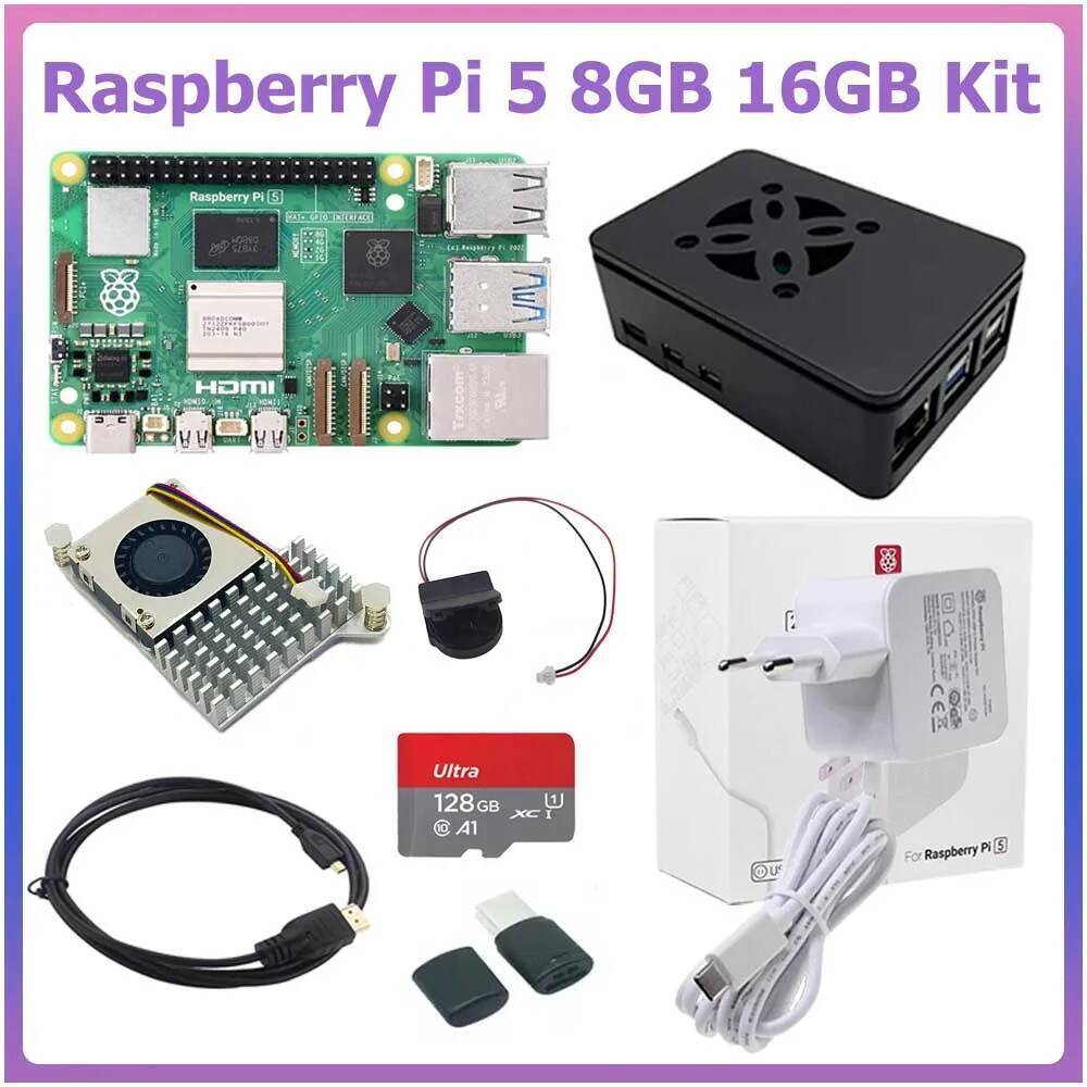 C Raspberry Pi5 8GB 16GB ชุดแล็ปท็อป MIni PC คอมพิวเตอร์, 2.4GHz 64bit Quad-core Cortex-A76 อุปกรณ์เ