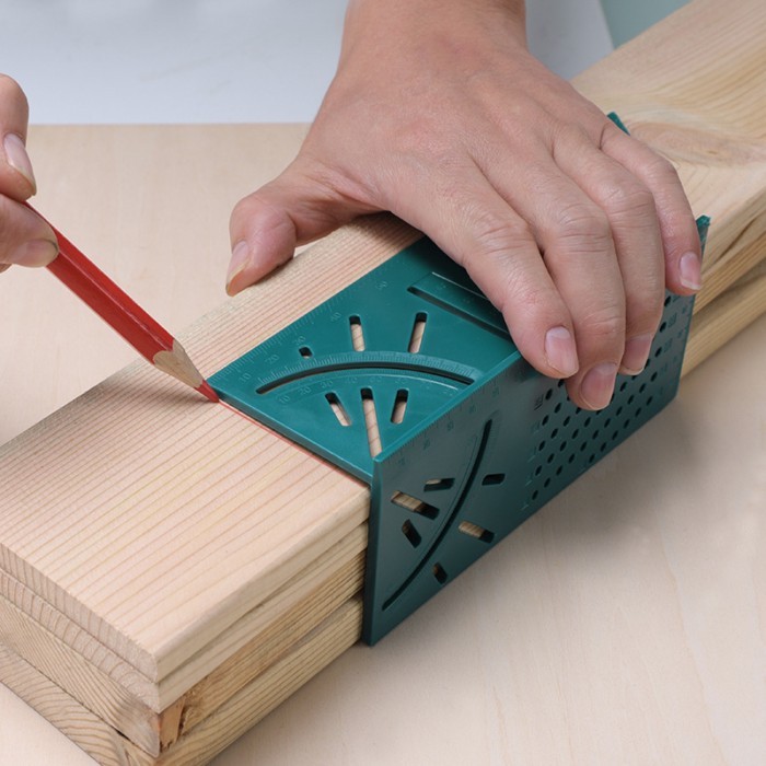 Blue Plastic Lightweight  Triangle Ruler 45°/90° Woodworking Square Protractor - 3D Multi Angle Lay