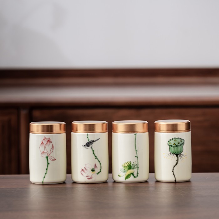 Chinese Style Ceramic Mini Tea Jar Set Household Sealed Jar Powder Storage Container Portable Sugar