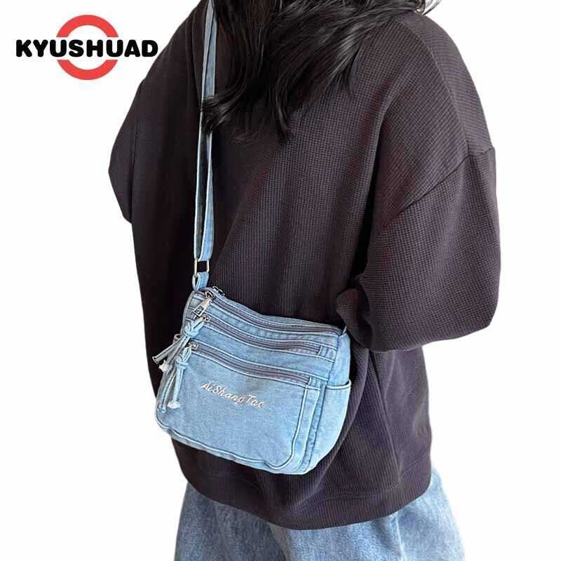 & Kyushuad Women's Shoulder Simple Fashion Denim, Everyday Use, Small Square , Multi-Pocket Design.