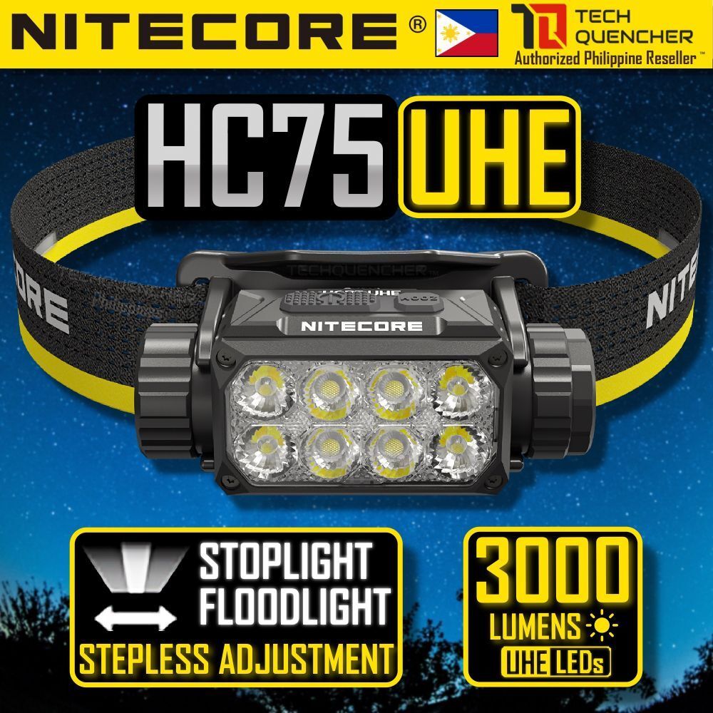 Nitecore HC75 UHE ไฟหน้า 3000 Lumens - โหมดสปอตไลท์และฟลัดไลท์ - USB-C - 5500mAh แบตเตอรี่ -IP68