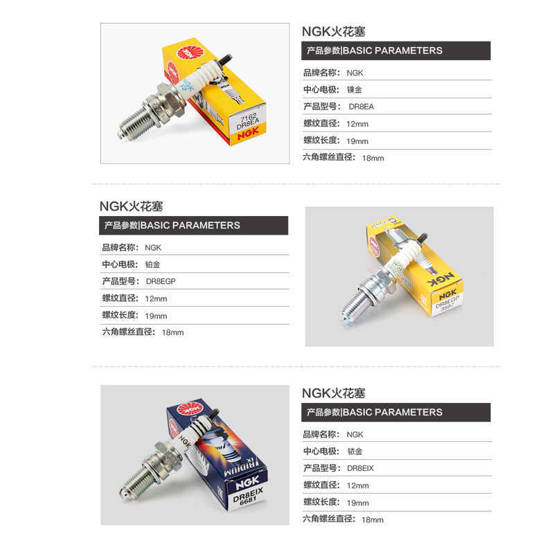 หัวเทียนแท้ NGK รุ่น DR8EA สำหรับมอเตอร์ไซค์ Haojue TR150 และ Bao Yi DK125 150 แบบดัดแปลง อิริเดียม