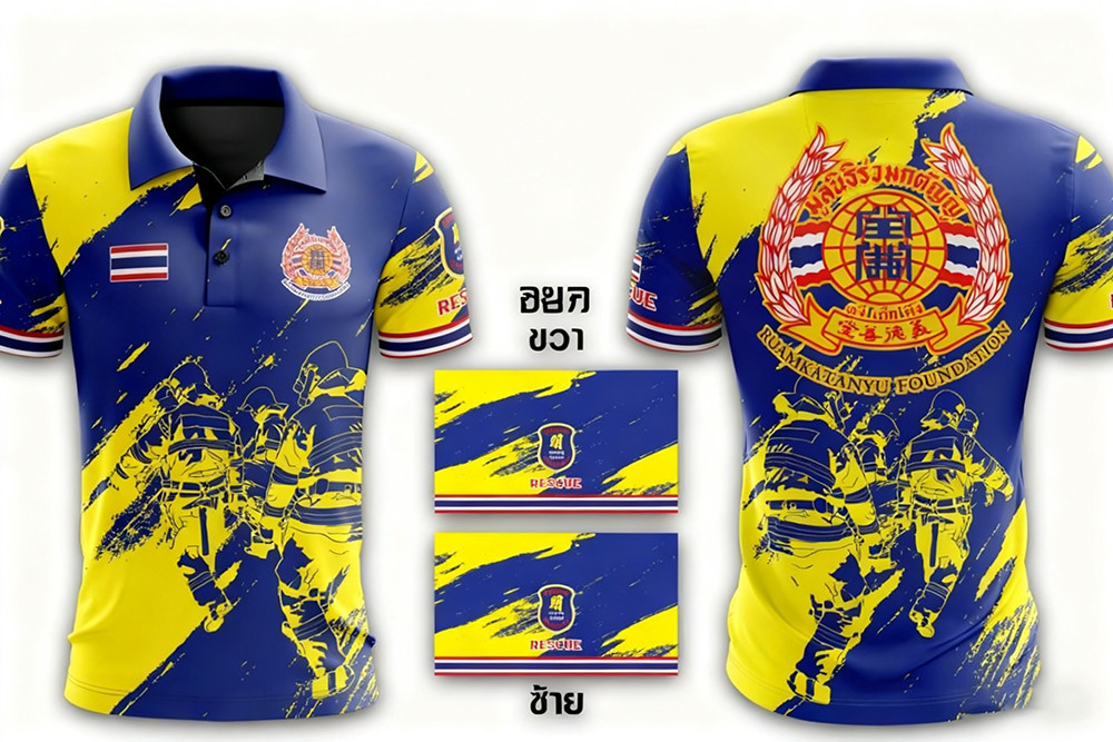 เสื้อพิมพ์ลาย โปโล คอปก แขนสั้น แบรนด์ Kawin หน่วยงานกู้ภัย 1669 rescue ป่อเต๊กตึ้ง ใส่ทำงาน เสื้อผ้