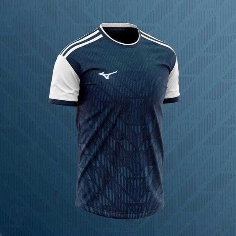 บารองเสื้อยืดคอกลมแขนสั้นสำหรับผู้ชาย แบบ 3D มีลายพิมพ์จาก MIZUNO เหมาะสำหรับฤดูร้อนและสไตล์กีฬา