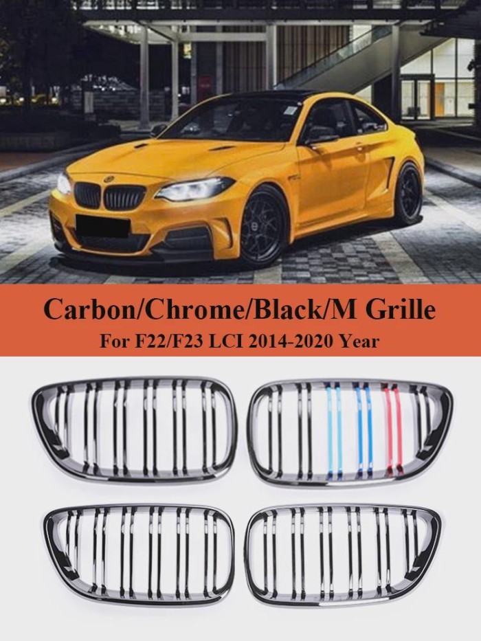 For BMW 2 Series F22 F23 Front Bumper Kidney Gloss Black Grill Cover Radiator M Color Grille 2014-2