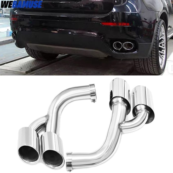 1 Pair of Quad-Exhaust Tailpipes for BMW X6 E71 2009-2013 Model Upgrade Stainless Steel Black Tips