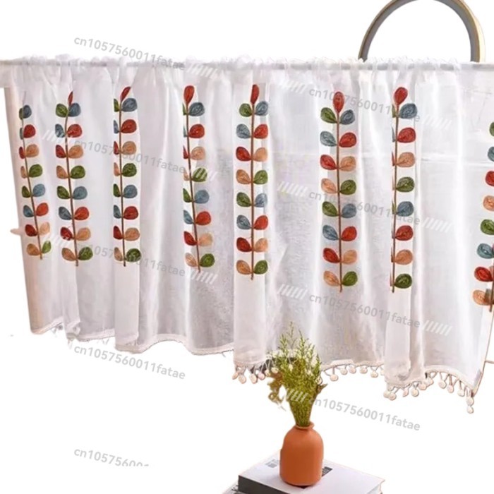 Short Curtains Colorful Leaves for Kitchen Door Cabinet Decor Drapes Cafe Tulle Window Treatments K