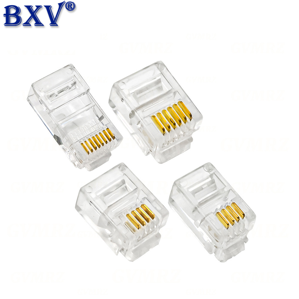 4Pin 6Pin 8Pin สายเคเบิลตัวเชื่อมต่อปลั๊กโทรศัพท์เชื่อมต่ออินเทอร์เน็ต RJ9 4P4C RJ11 6P4C 6P6C RJ45 