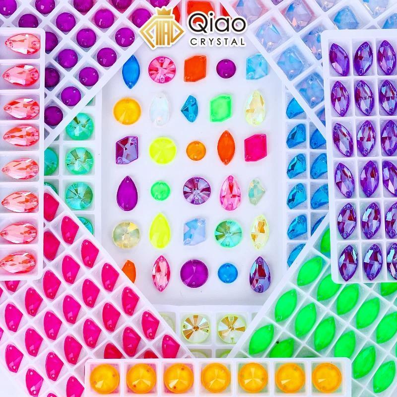 QIAO K9 แก้วเย็บ Rhinestones นีออนโอปอล AB Jelly Flatback คริสตัลหินสําหรับเสื้อผ้าตกแต่ง DIY หัตถกรรมขายส่ง