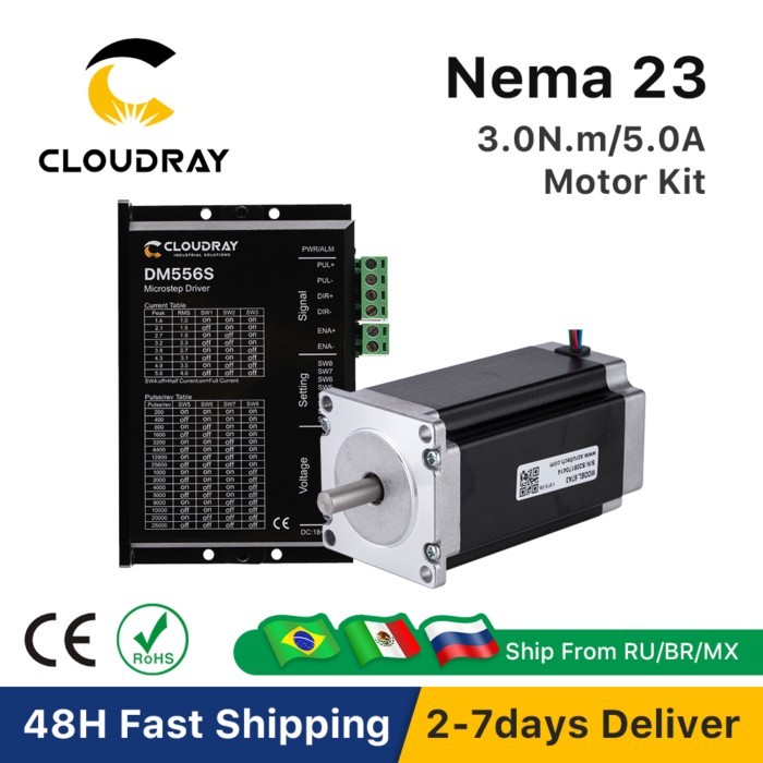 Cloudray Nema 23 Open Loop Stepper Motor Kit 2 Phase 3N.m 5.0A 23CS30C-500+DM556S for 3D printer CN