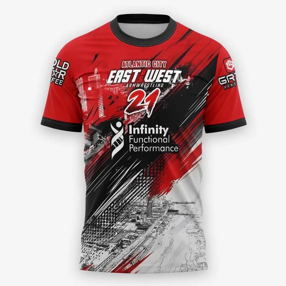 The East vs West Series 16 ถึง 21 Armwrestling เสื้อยืด Atlantic City ผู้ชาย Breathable Quick Dry Fi