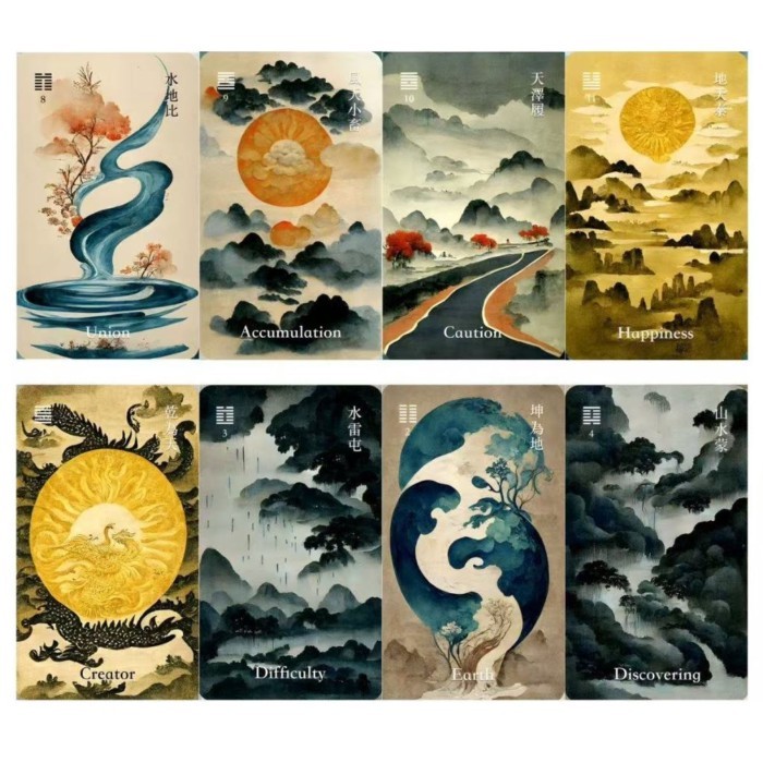 พร้อมสต็อก [กันน้ําทนต่อการสึกหรอ] I Ching Card 64 Trigrams เกมกระดานจีนการ์ดเกมวัสดุ PVC