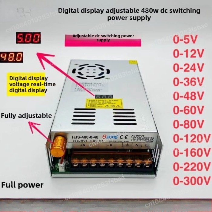 Digital Display 0-48V Adjustable 0-48V 10A 480W DC Regulated Switching Power Supply HJS-480-0-48