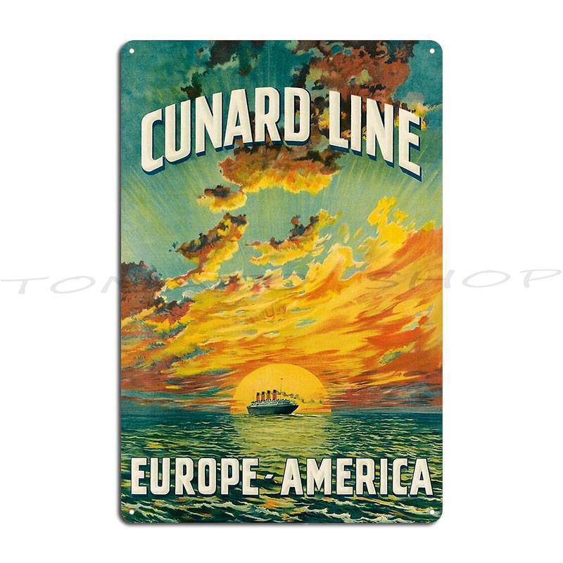 Cunard Ocean Liner ยุโรปและอเมริกาป้ายโลหะ Cinema Wall Decor Cinema Wall Decor ดีบุกเหล็กป้ายโปสเตอร