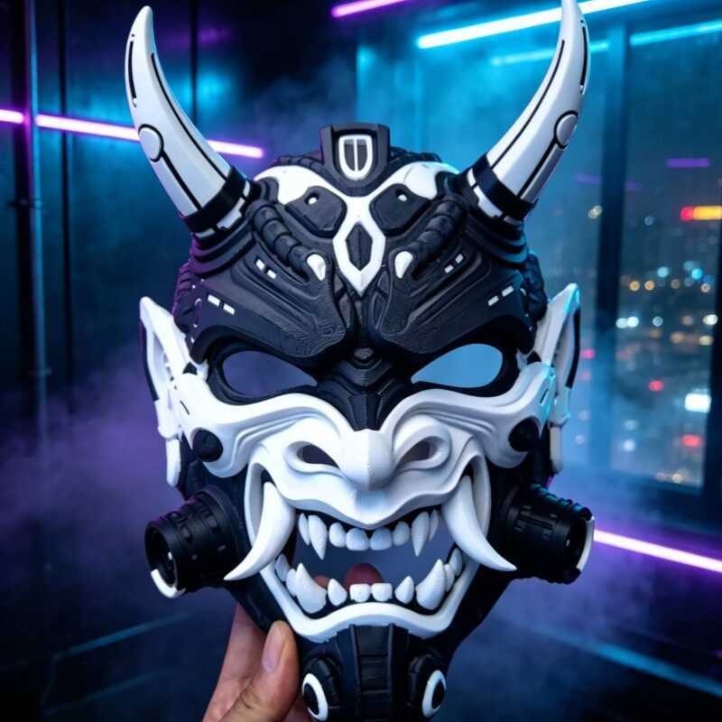 c Cyberpunk Oni Demon Cosplay Costume Prop Red White Black Samurai Hannya  Halloween Party Dress Up