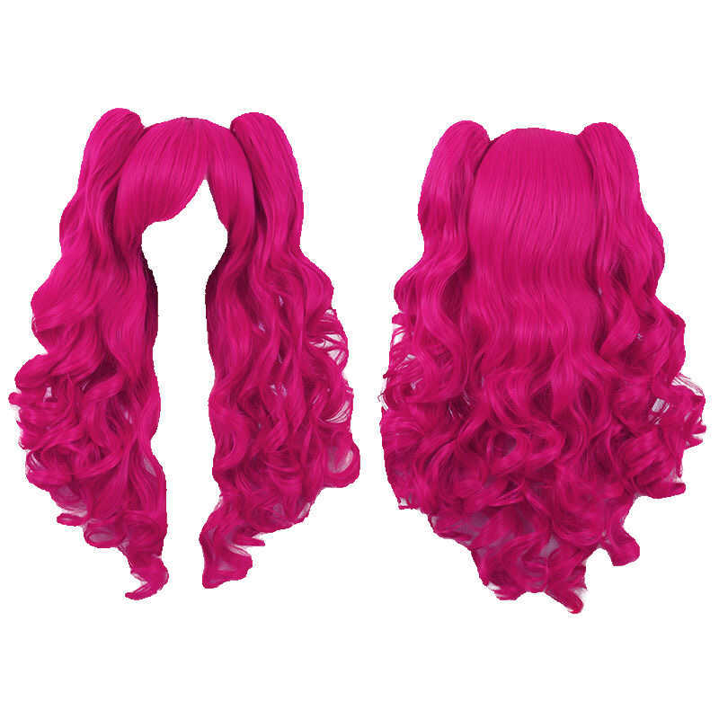 W My Little Cos Anime Pinkie Pie Cos PP Pinkamena Diane Pie Cosplay Wig With Ponytails Rose Red Wig