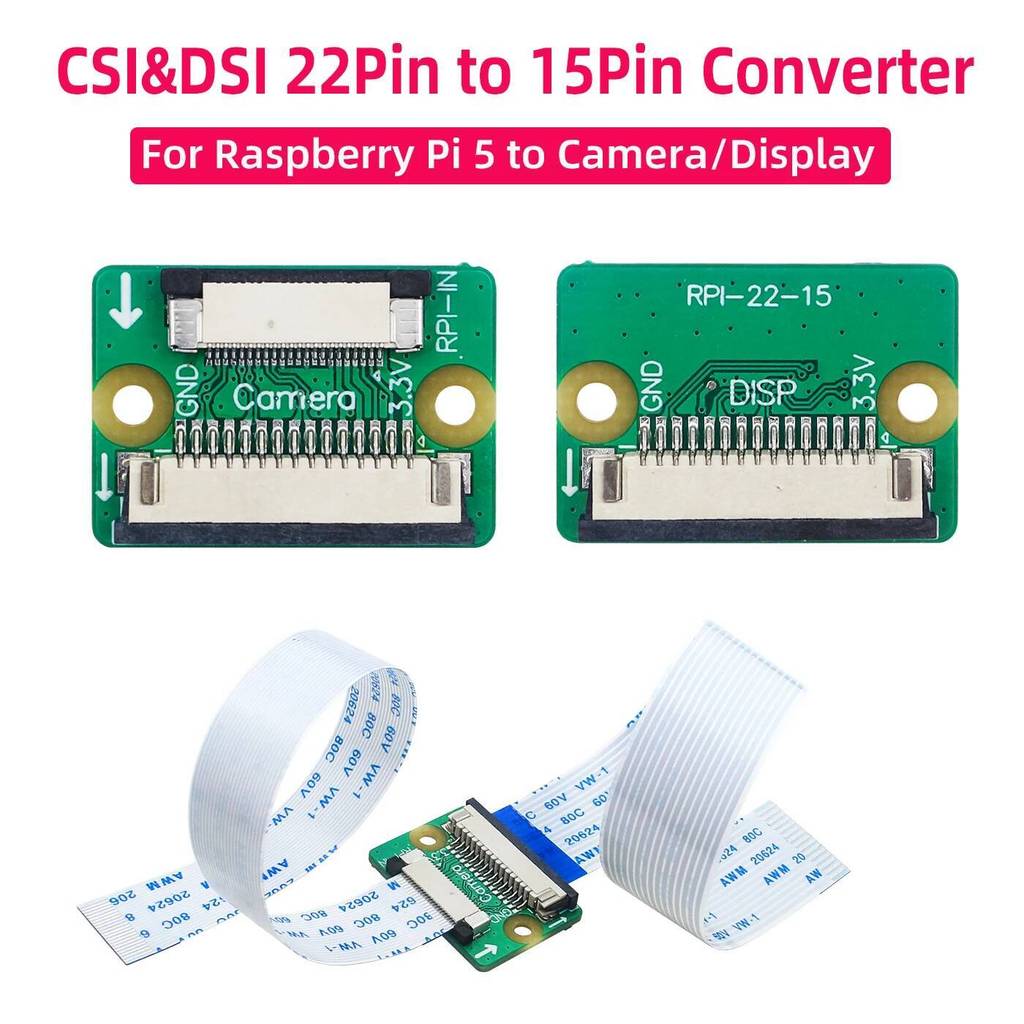 Raspberry Pi 5 22 Pin ถึง 15 Pin CSI DSI Converter สําหรับ RPI 5 เชื่อมต่อกับจอแสดงผลกล้อง + 15Pin 2