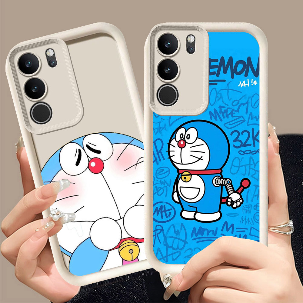Q-27 Doraemon ขาวดำเคสโทรศัพท์หรับ VIVO Y200 T4X Y19S Y21d Y300t Y29 Pro ปกสีชมพู