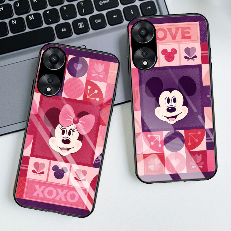 T-22 Mickey Minnie Mouse กระจกนิรภัยสําหรับ OPPO Reno 11F 11 8T 7 8 10 Pro 5G กรณี