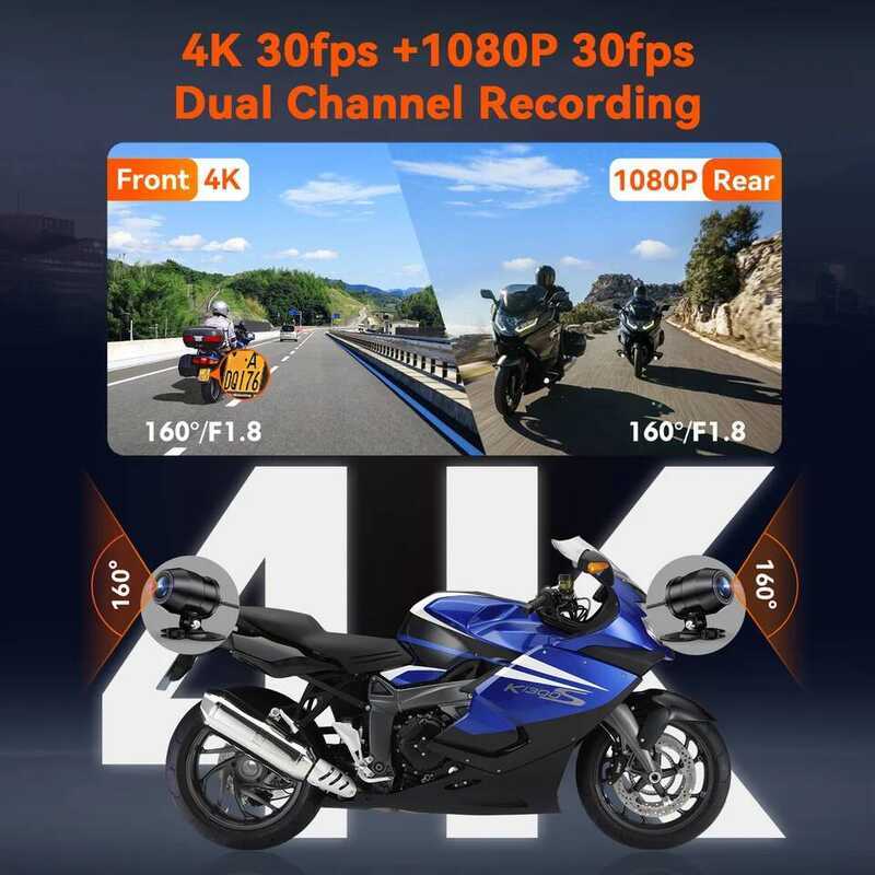 Vantrue F1 รถจักรยานยนต์ 4K ด้านหน้าและด้านหลัง Dash Cam GPS Full กันน้ํา Wi-Fi 160 °