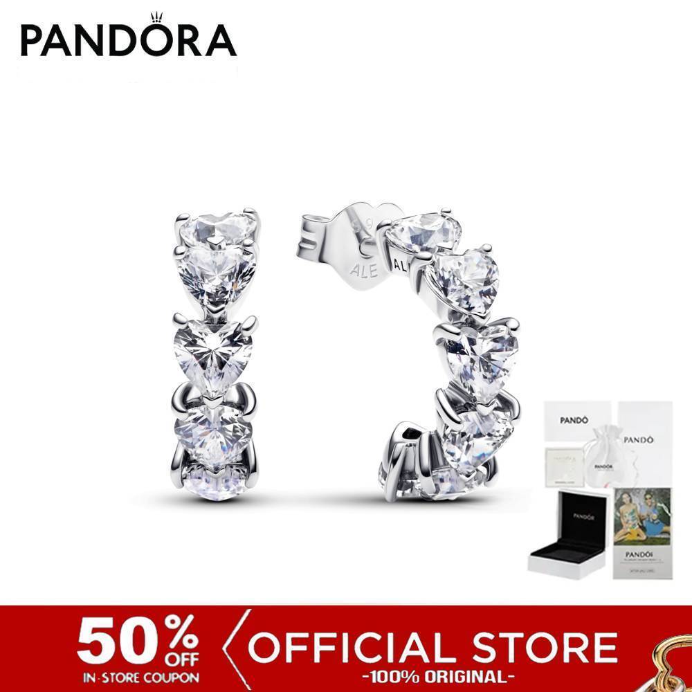 (ของแท้100%) Pandora Hearts Sterling Silver Hoop Earrings