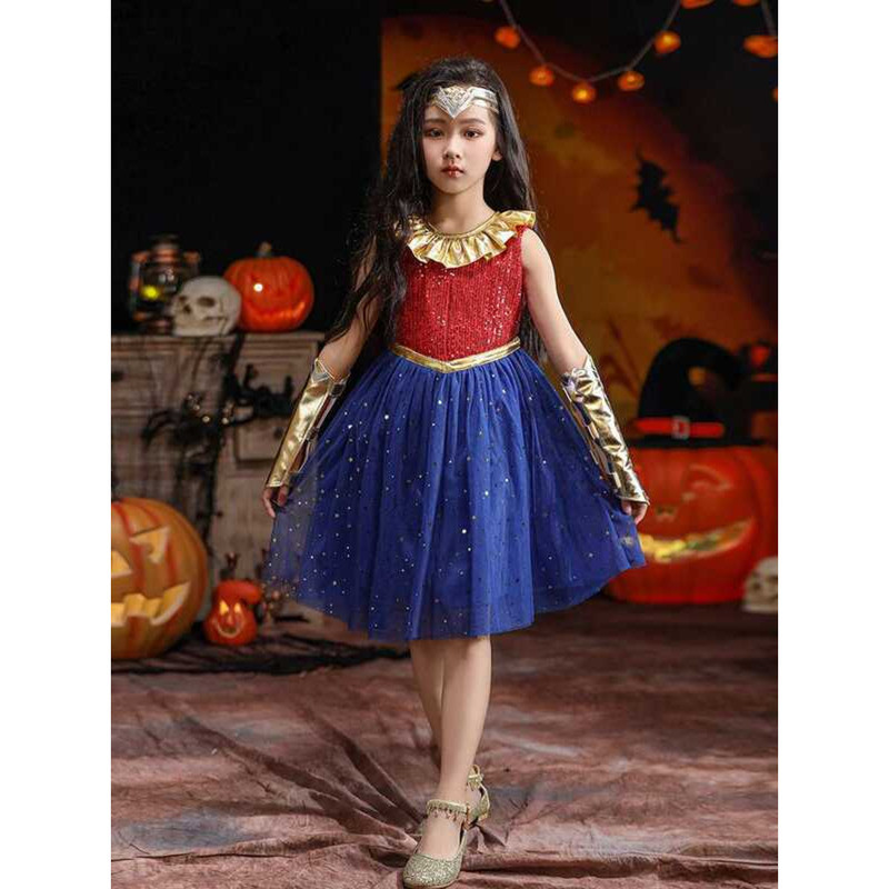เครื่องแต่งกายฮัลโลวีน Wonder Woman สำหรับเด็ก พร้อมดรสและคอสเพลย์