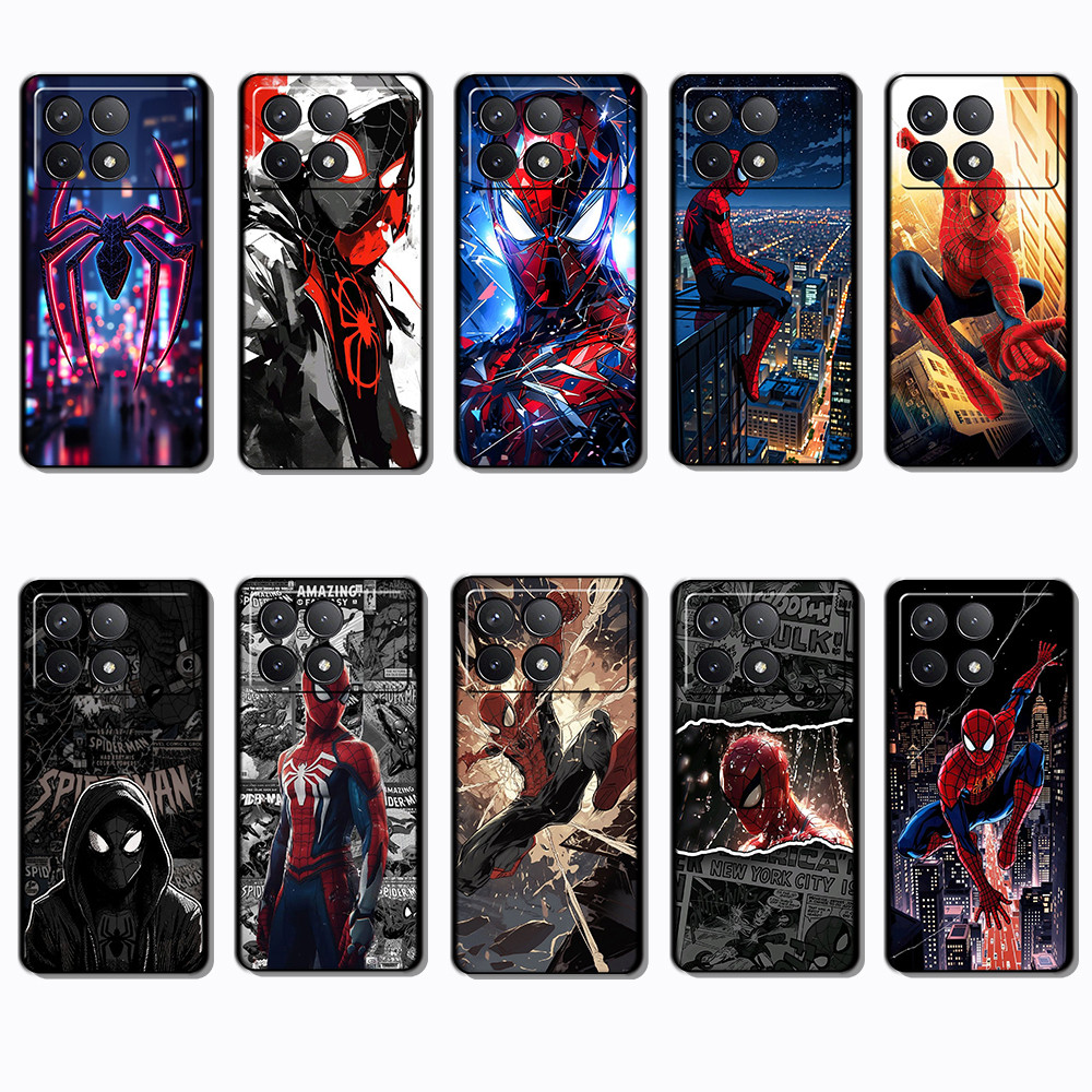 เคสโทรศัพท์สีดําแบบนุ่มสําหรับ Xiaomi Redmi K40 K60 K70 หมายเหตุ 7 8 Pro Spiderman Marvel Cover