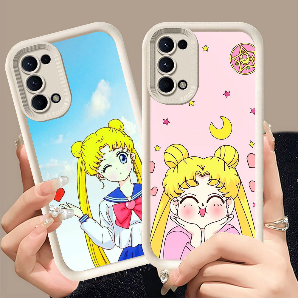 Q-4 Sailor Moon ขาวดำเคสโทรศัพท์หรับ OPPO Reno 5F 5 4F Iite 4 5Z Lite 5G ปกสีชมพู