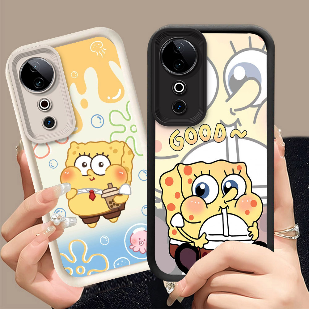Q-7 SpongeBob ขาวดำเคสโทรศัพท์หรับ VIVO V50 V40 V50E 5G ปกสีชมพู