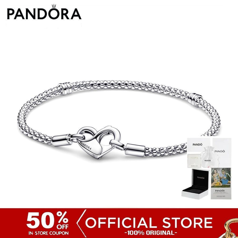 (ของแท้100%) Pandora Studded Chain Sterling Silver Bracelet With Heart Clasp เครื่องประดับ สร้อยข้อมือ สีเงิน เงิน