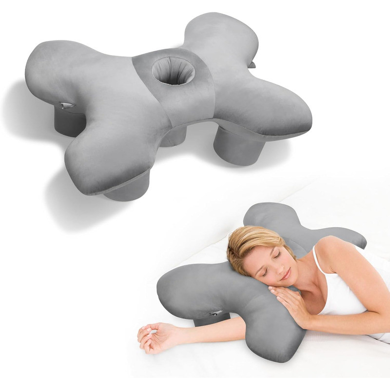 W Side Sleeper Pillow, Cotton Ergonomic Pillow For Neck Shoulder Pain, Ear Piercing Pressure Relief