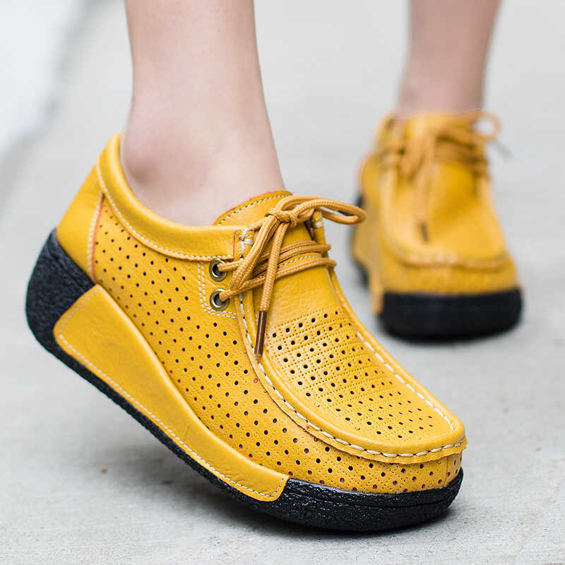 oafers Genuine Leather Comfortable Wedge Moccasins Shoes Women Soft White Sneakers Zapatos De Mujer