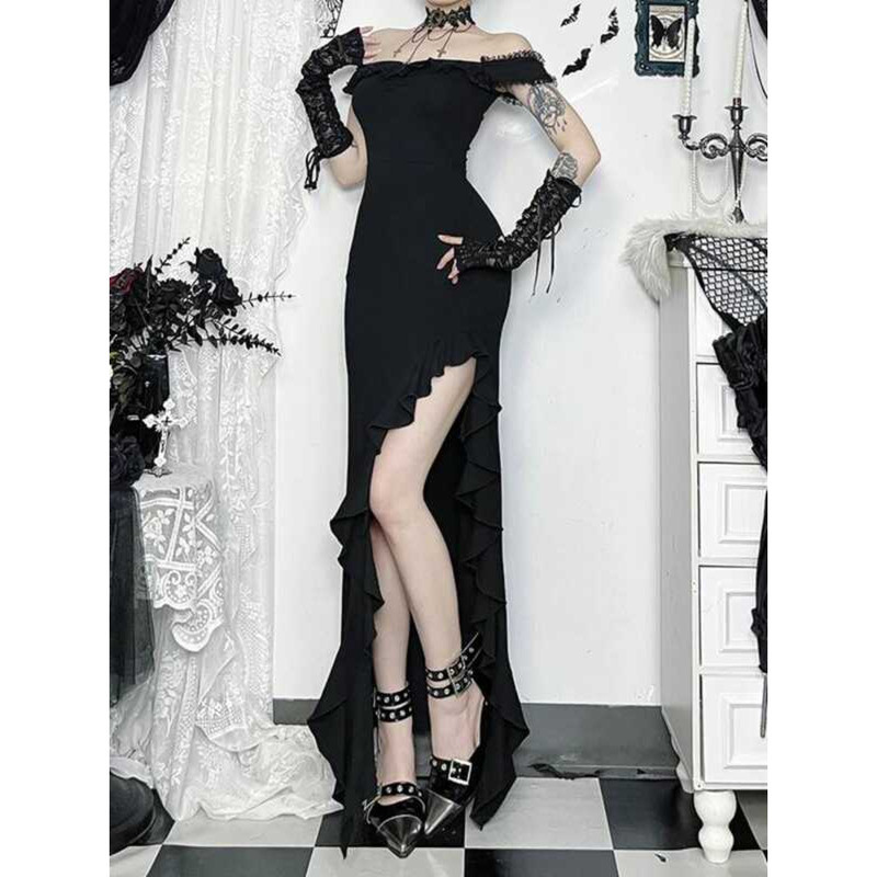 ▥ Altgoth Coquette เซ็กซี่ Elegant ชุดผู้หญิง Gothic Dark ความงาม Fairycore Grunge Off-The-Shou
